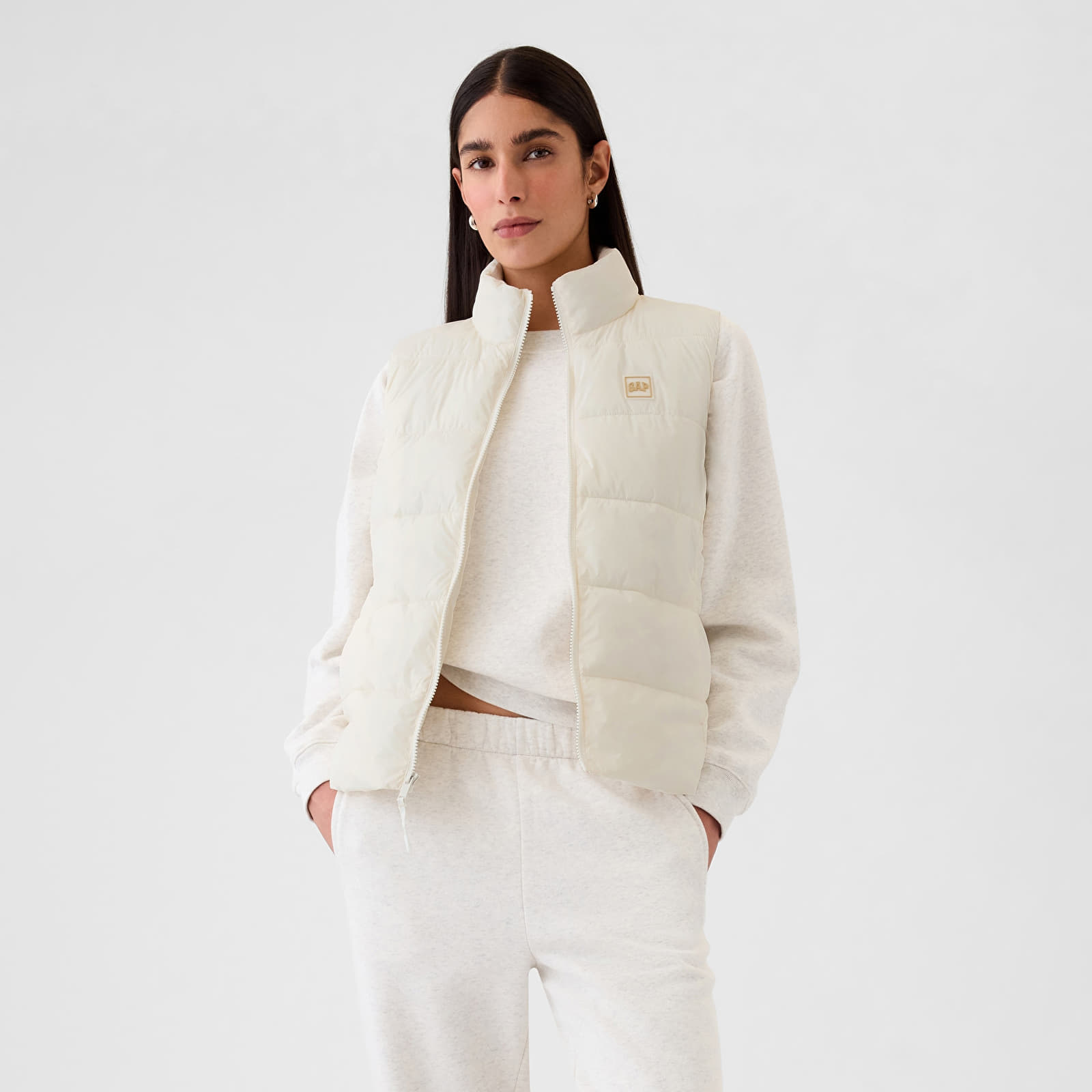Women's cardigans GAP Logo Puffer Vest Ivory Frost
