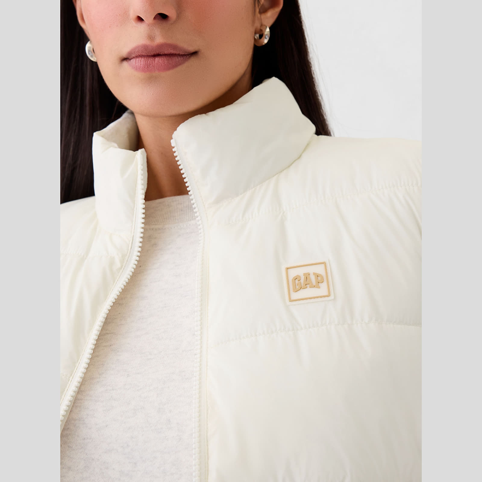 Women's cardigans GAP Logo Puffer Vest Ivory Frost