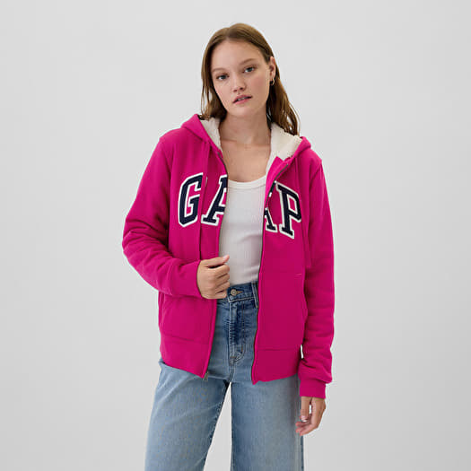 GAP Logo Sherpa Fullzip Hoodie Bright Beet