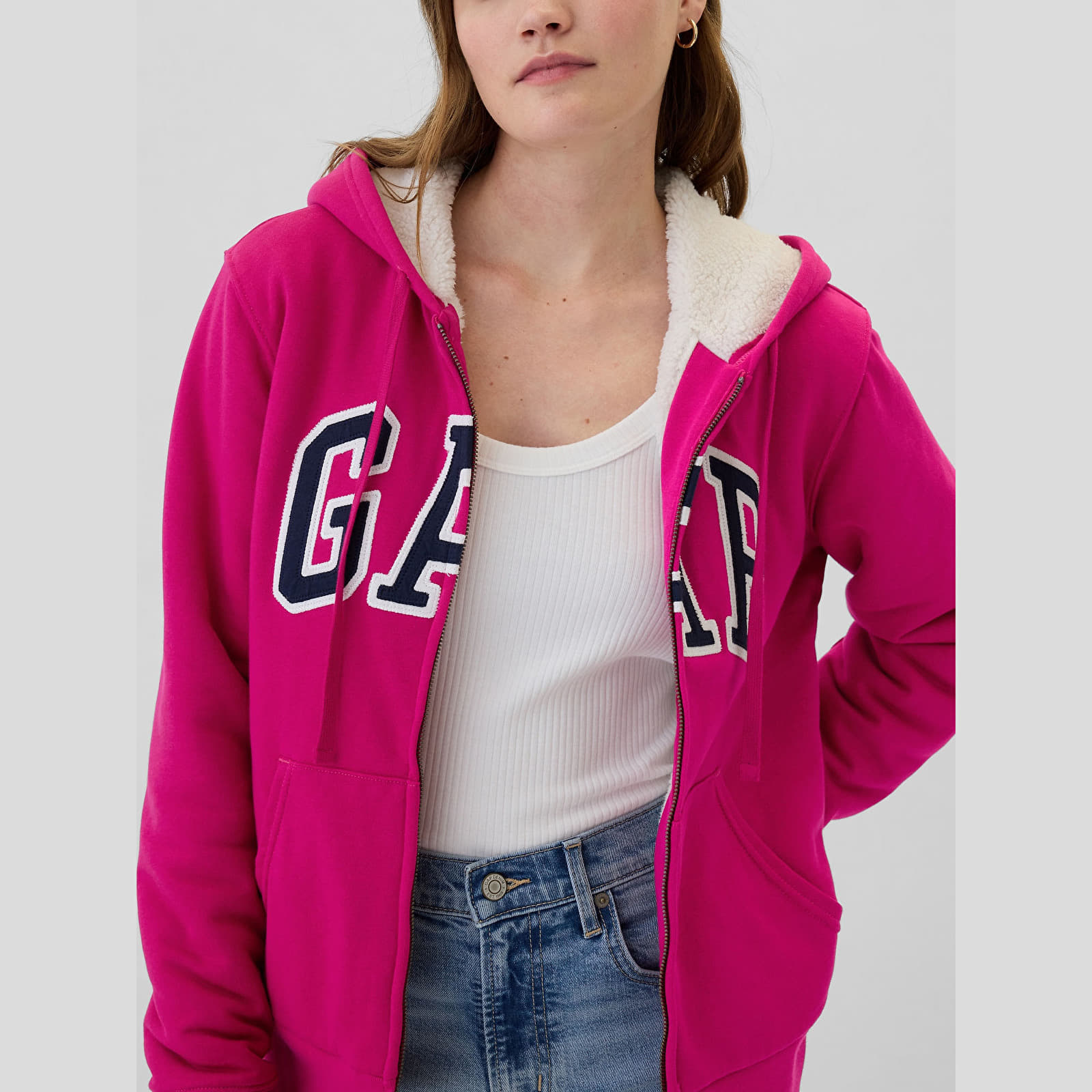 Женски потници GAP Logo Sherpa Fullzip Hoodie Bright Beet
