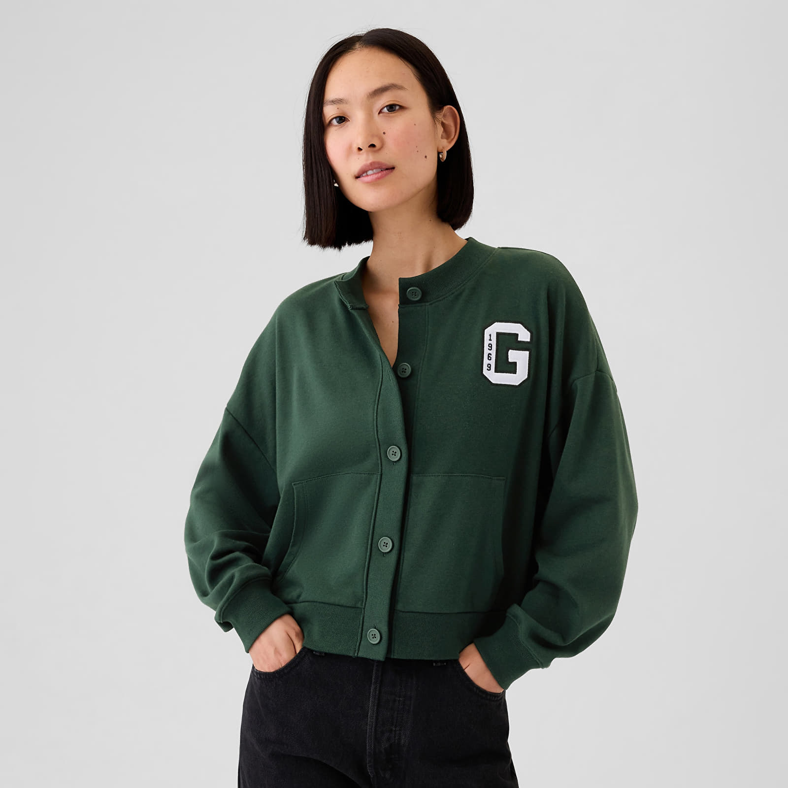 Women's Sweatshirts GAP Logo Crew Cardigan Essex Green