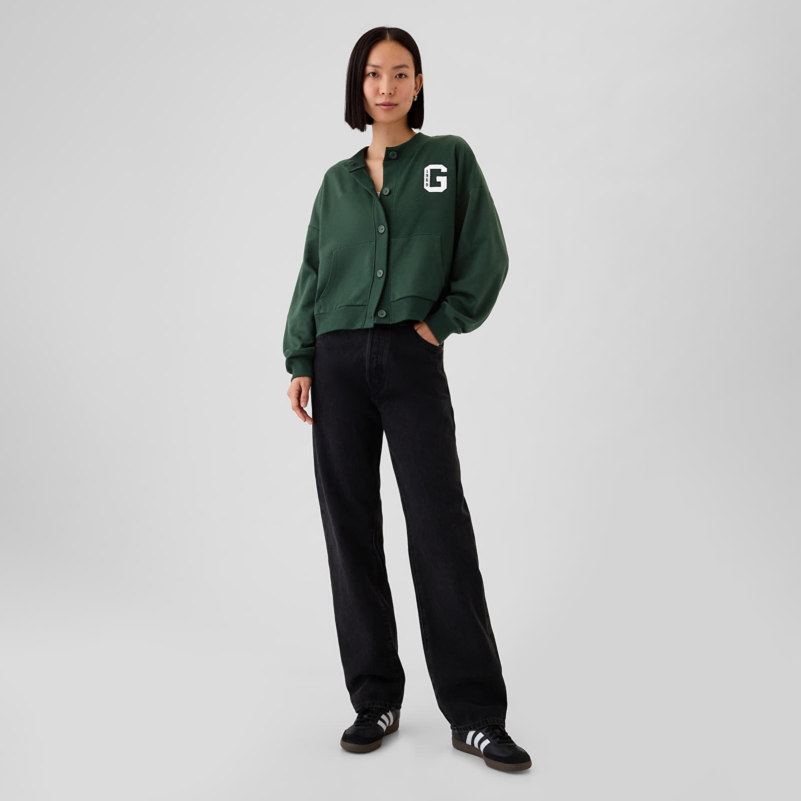 Women's Sweatshirts GAP Logo Crew Cardigan Essex Green