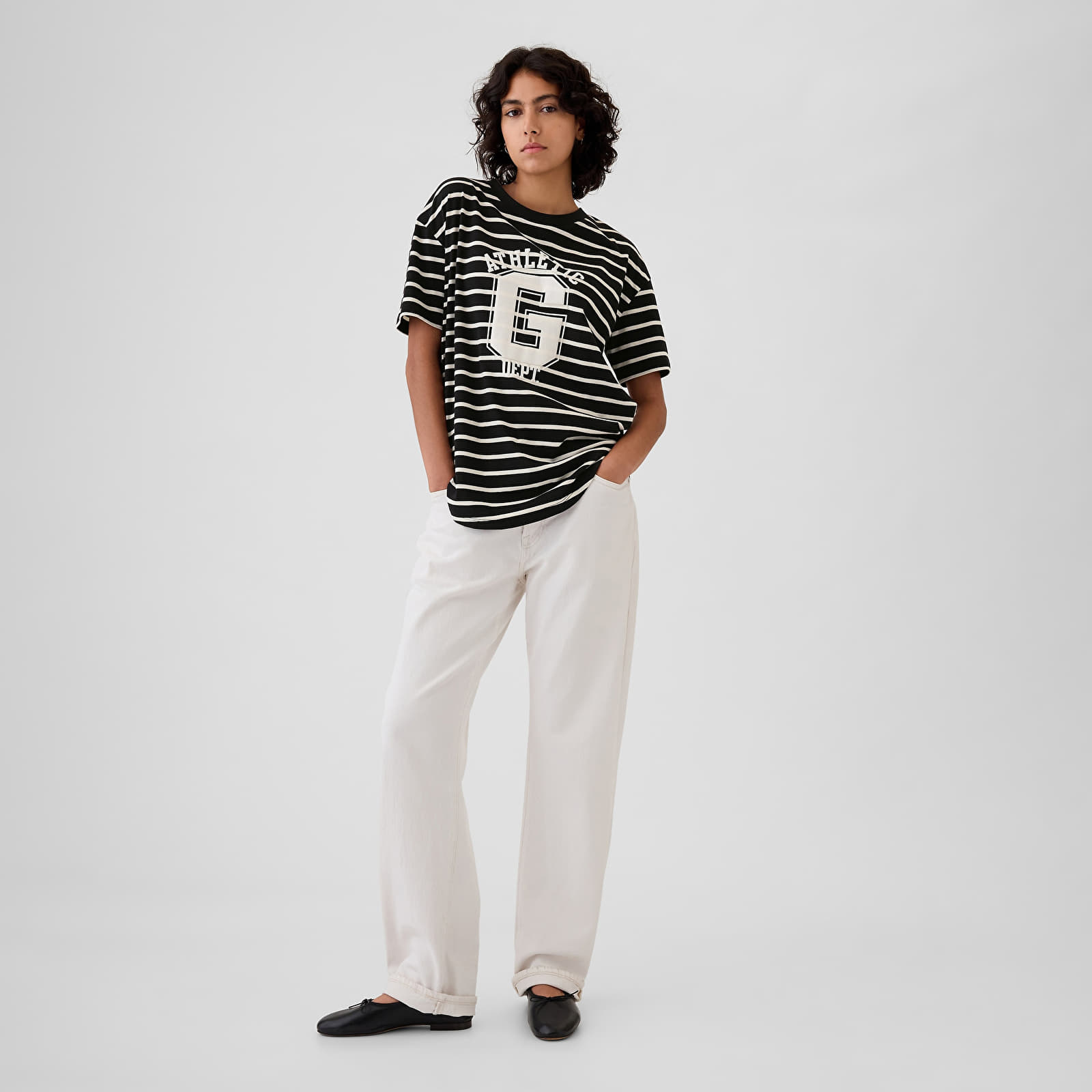 Women's T-shirts GAP Shortsleeve Logo Tee Ivory Black Stripe