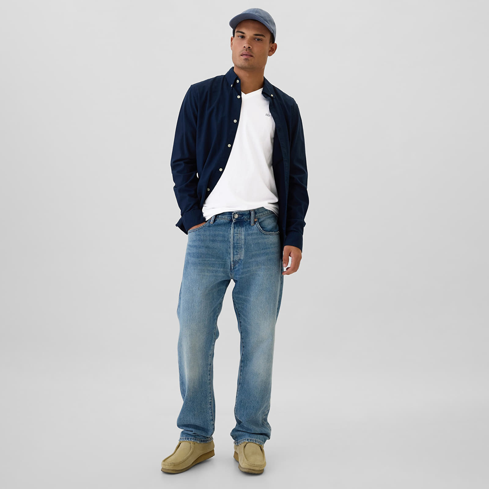 Camisetas hombre GAP Micro Logo Vneck Tee White Global