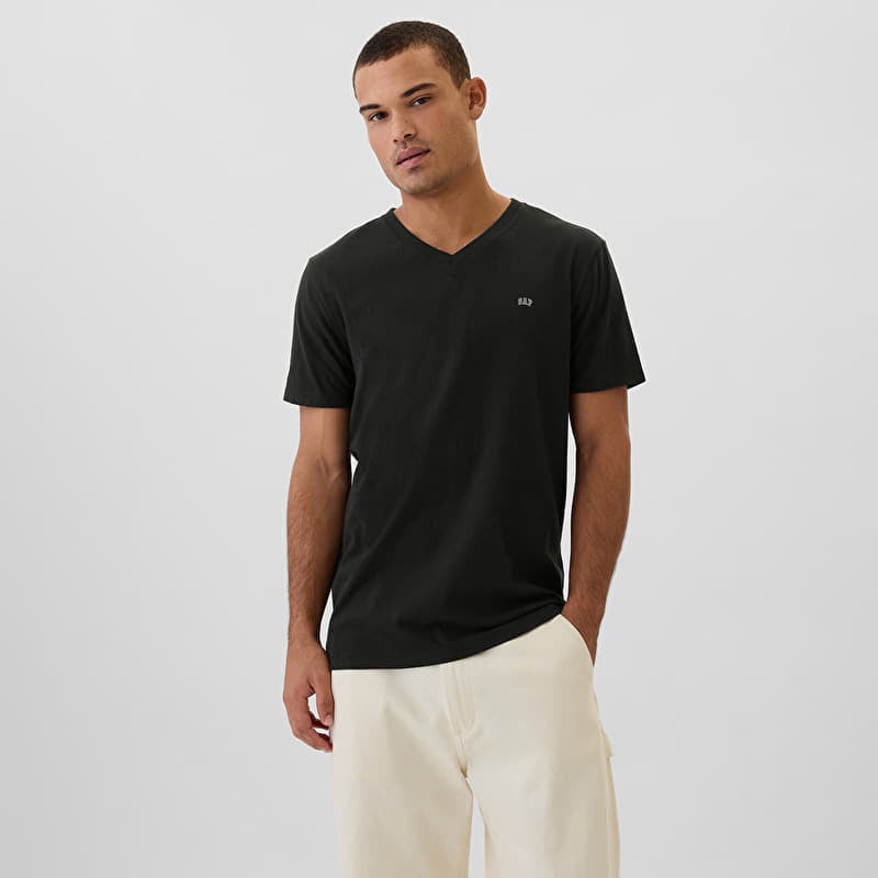 Póló GAP Micro Logo Vneck Tee True Black