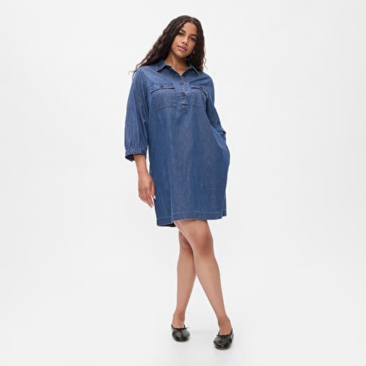 white christmas dresses Gap 1969 Blue Chambray Button Down Long Sleeve Denim Jeans Mini Shirt Dress  XS