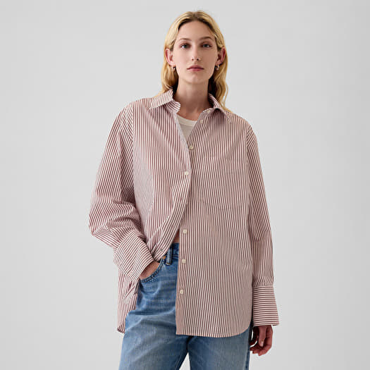 GAP Cuff Big Shirt Red Pink Stripe