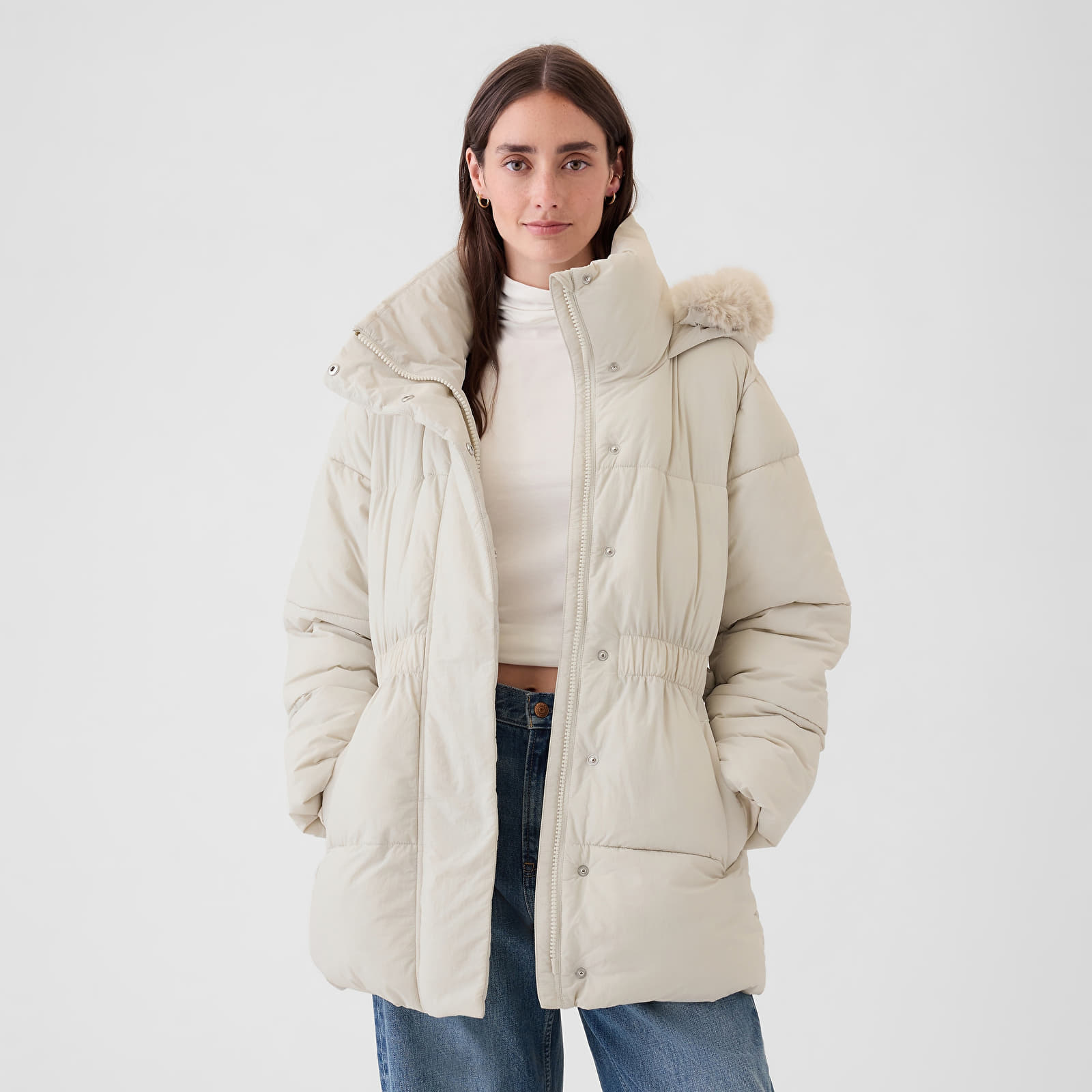 Γυναικεία σακάκια GAP Puffer Midi Coat Regular Grey