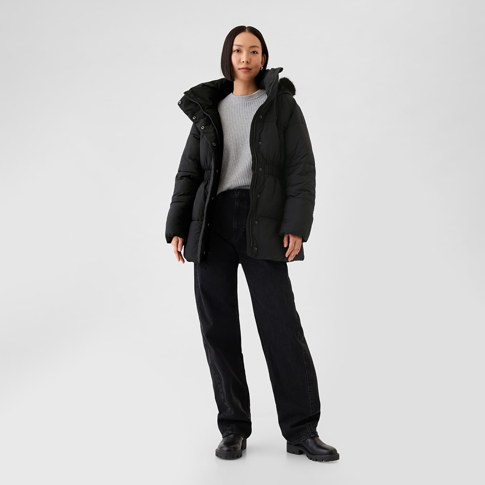 Women's jackets GAP Puffer Midi Coat Black