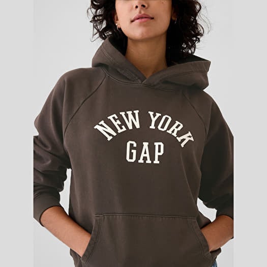 Women s Sweatshirts GAP Logo Pullover Hoodie Basic Brown Queens