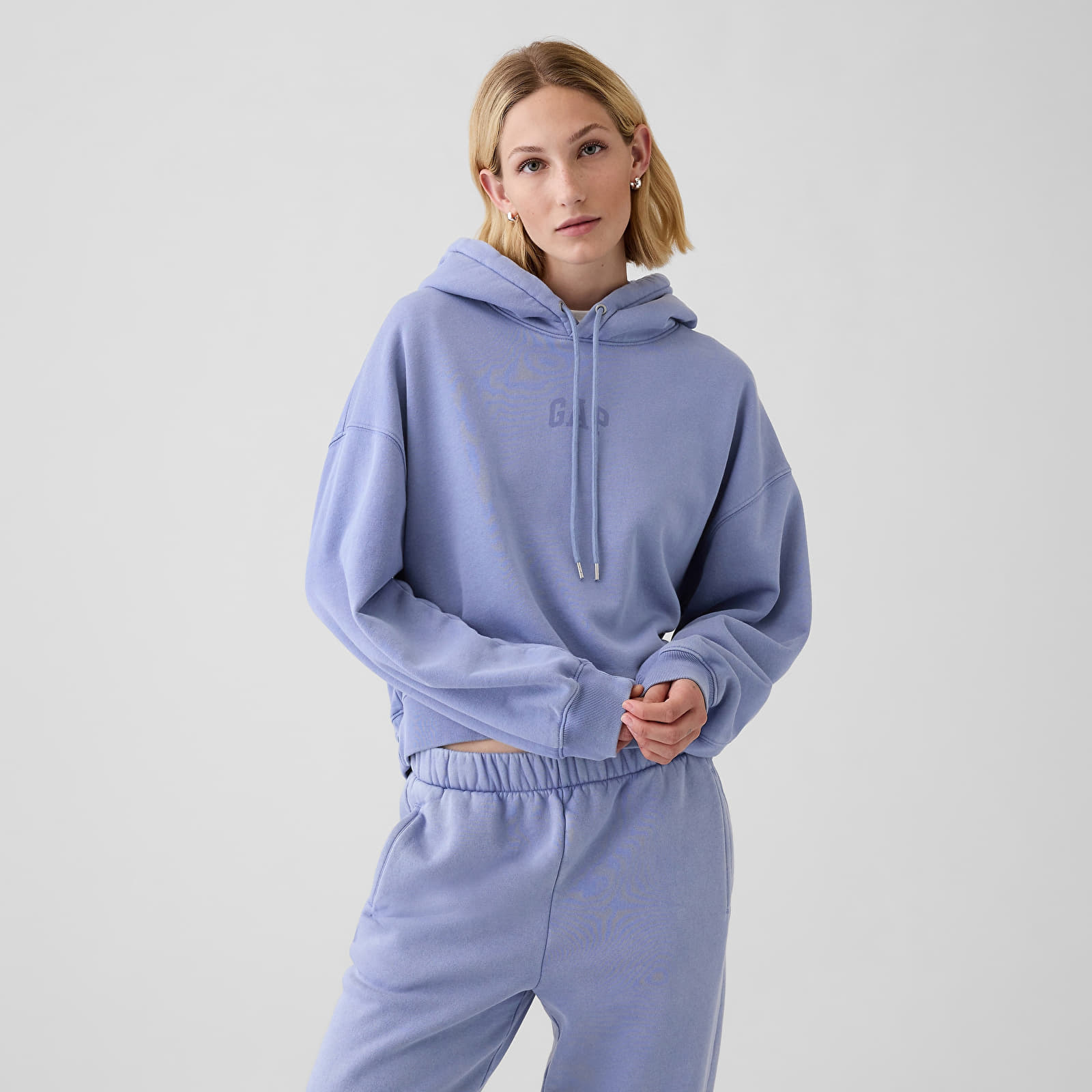 Moteriški džemperiai GAP Logo Abbreviated Hoodie Larkspur Wash