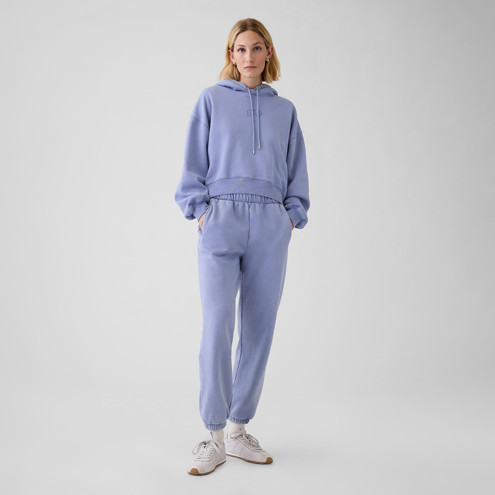 Moteriški džemperiai GAP Logo Abbreviated Hoodie Larkspur Wash