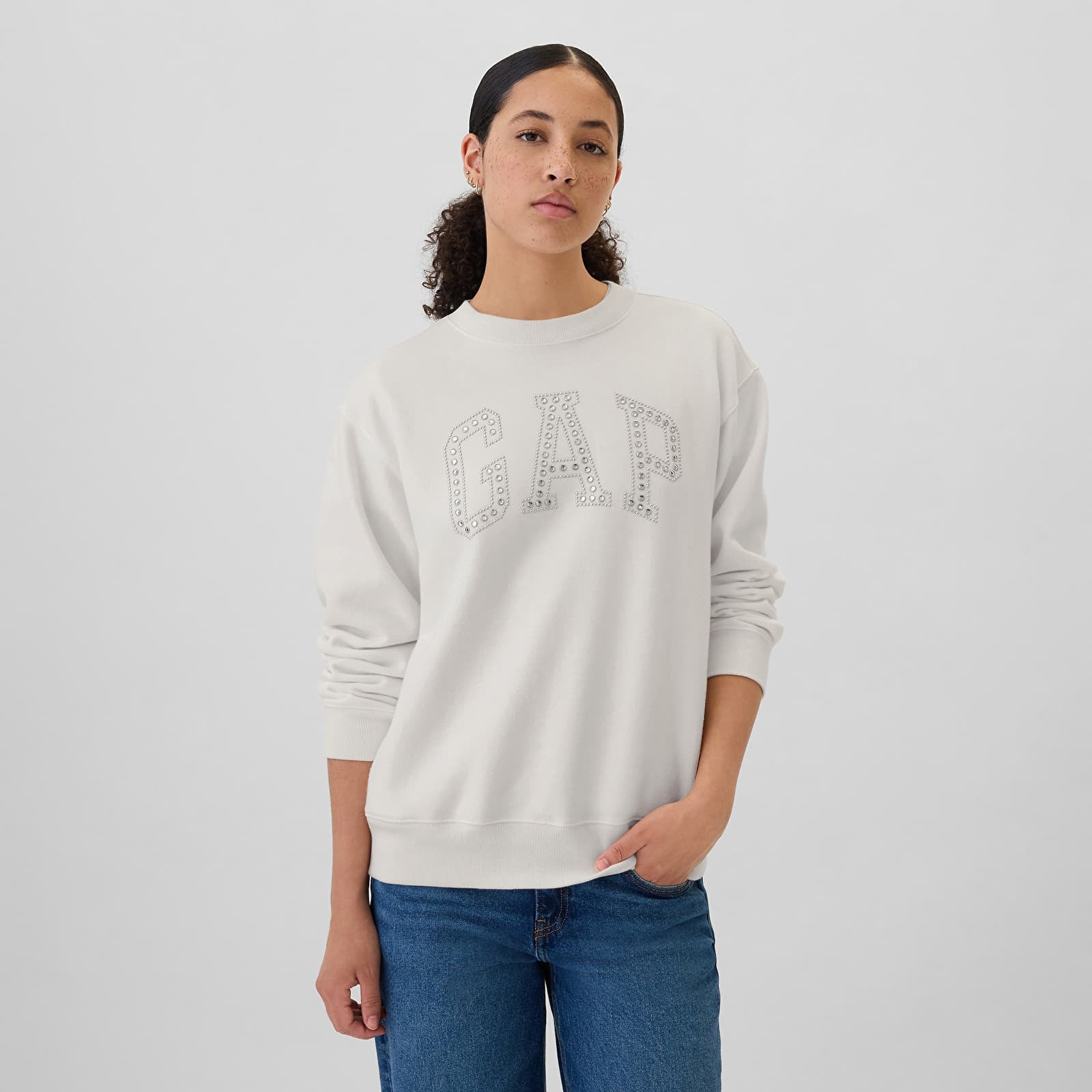 Sweatshirt GAP Logo Crew White Rhinestone S