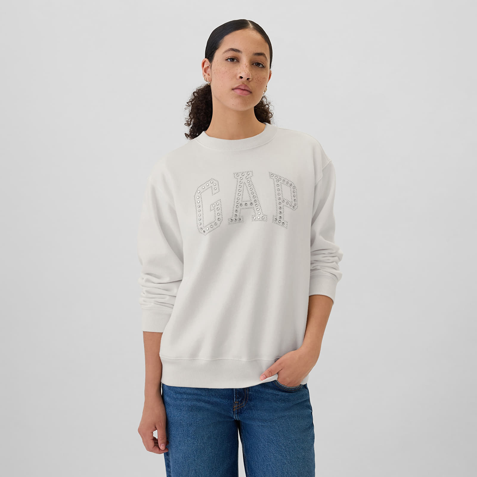 Bluzy damskie GAP Logo Crew White Rhinestone