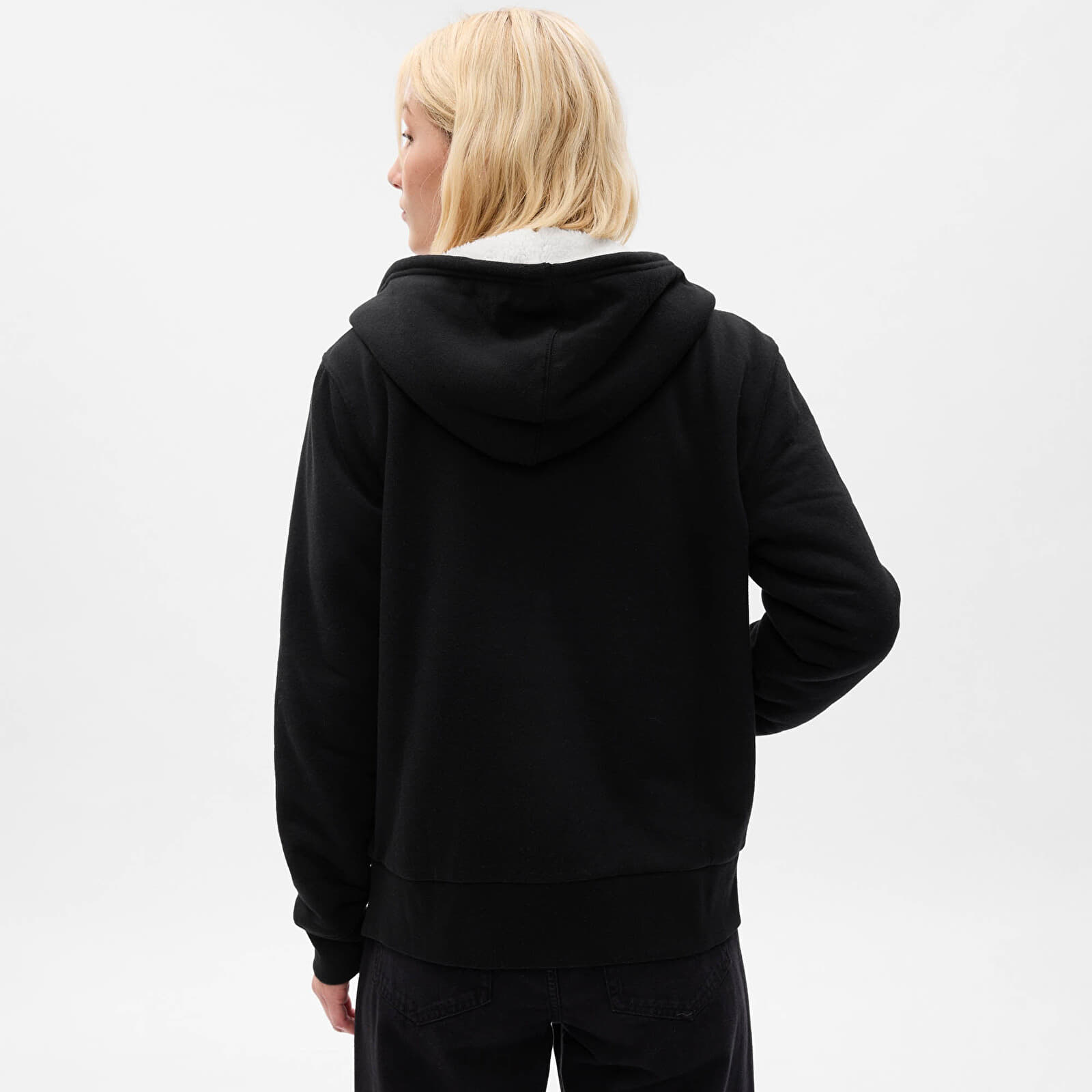 Sudaderas de mujer GAP Logo Sherpa Fullzip Hoodie True Black