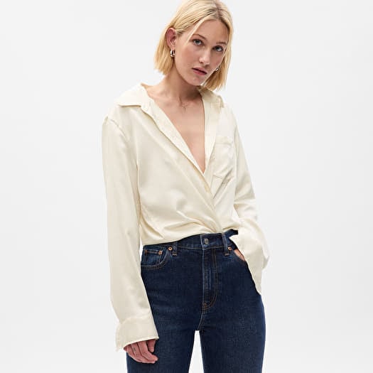GAP Satin Boyfriend Shirt Stone