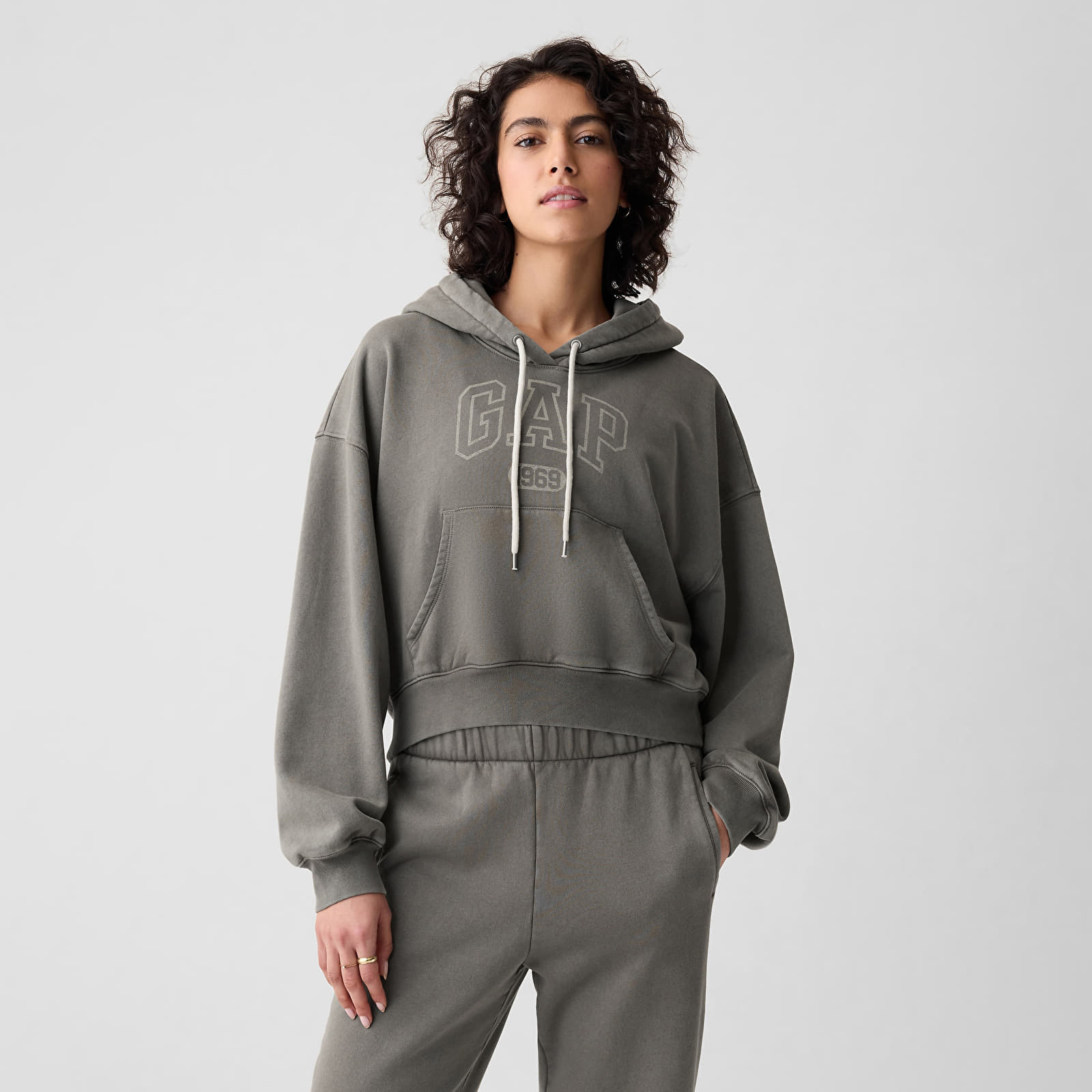 Women's Sweatshirts GAP Logo Pullover Hoodie Greenish Grey
