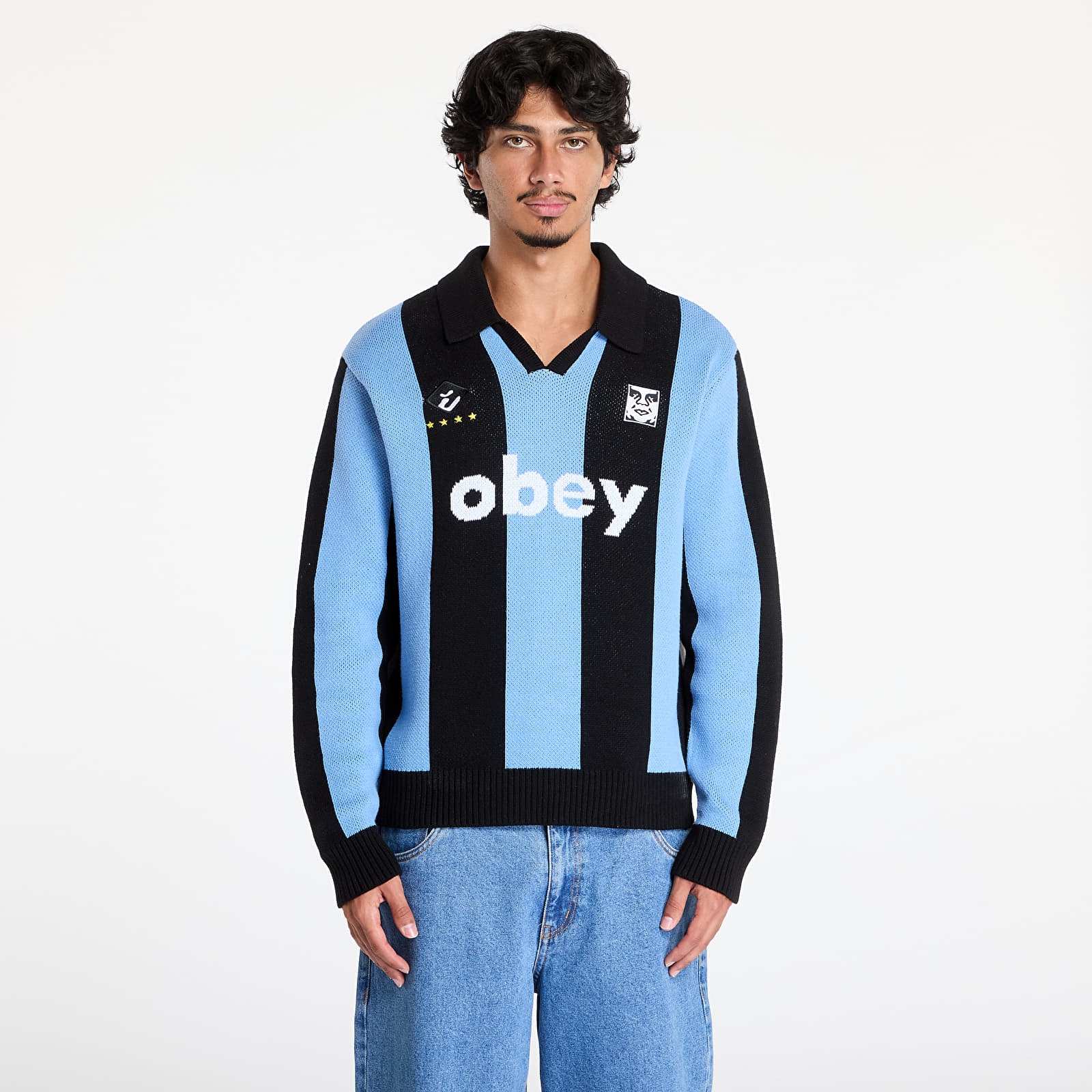 Men s sweaters OBEY Soccer Jersey Sweater Light Blue Multi Queens