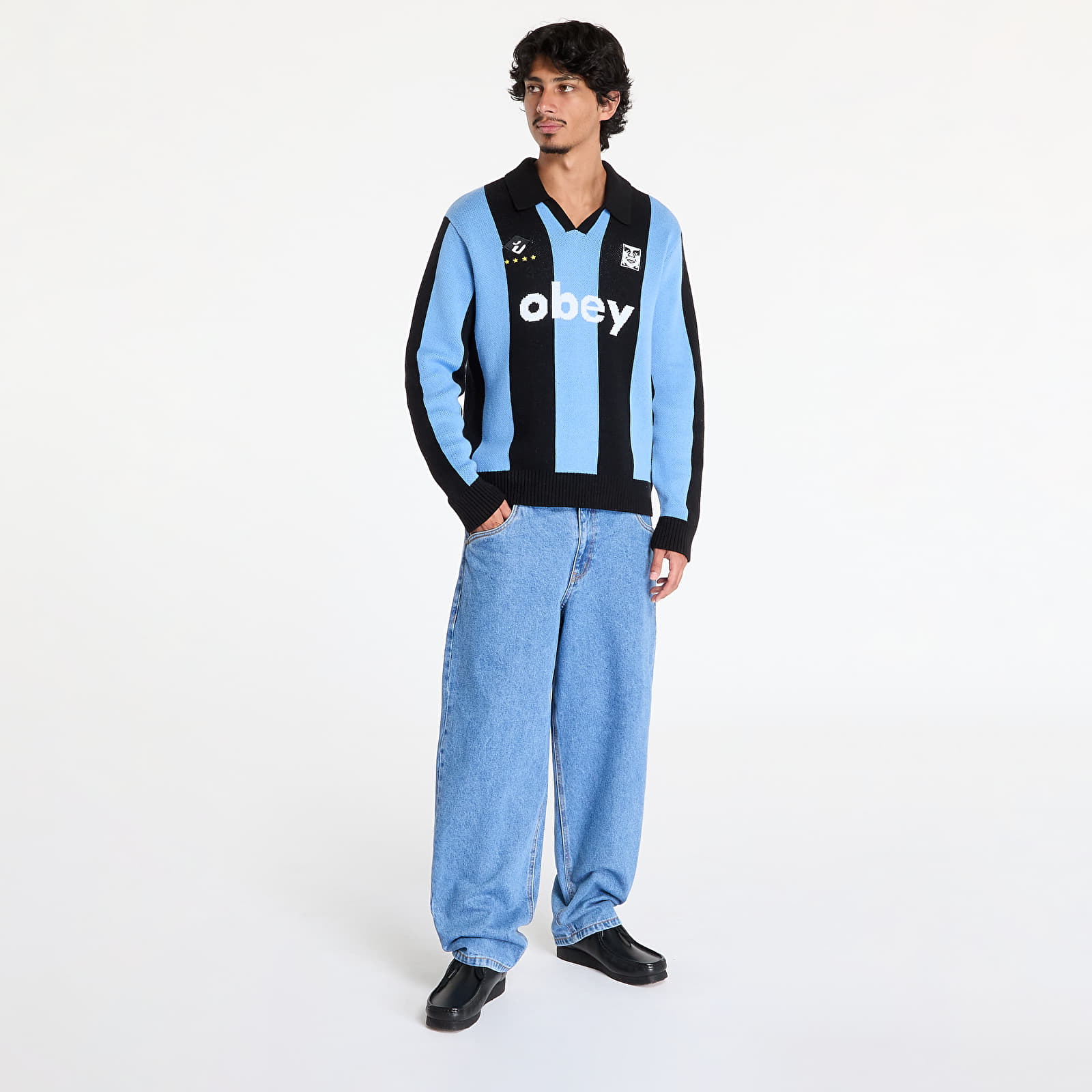 Herren Pullover OBEY Soccer Jersey Sweater Light Blue Multi