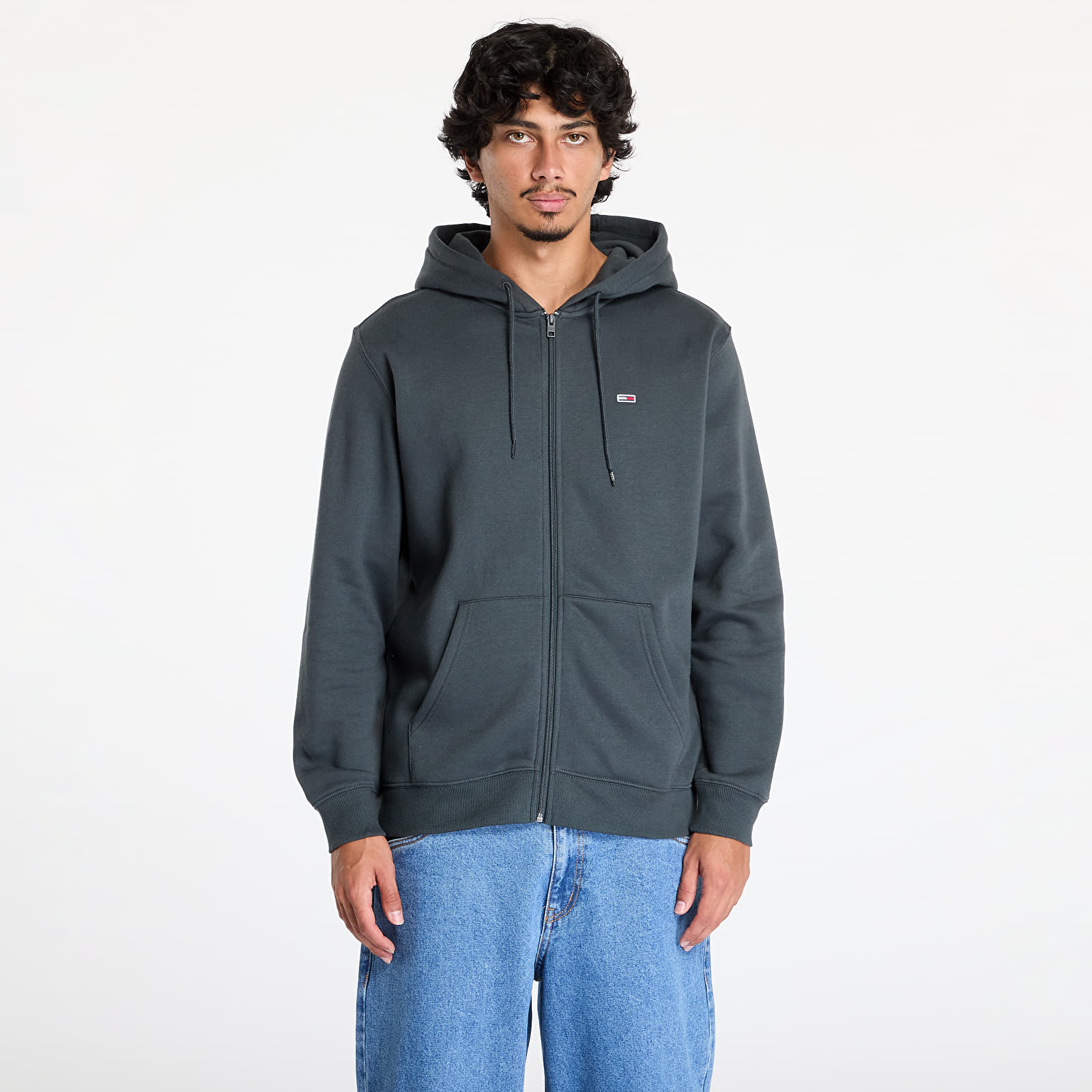 Gensere for menn Tommy Jeans Regular Flag Zip Through Hoodie New Charcoal