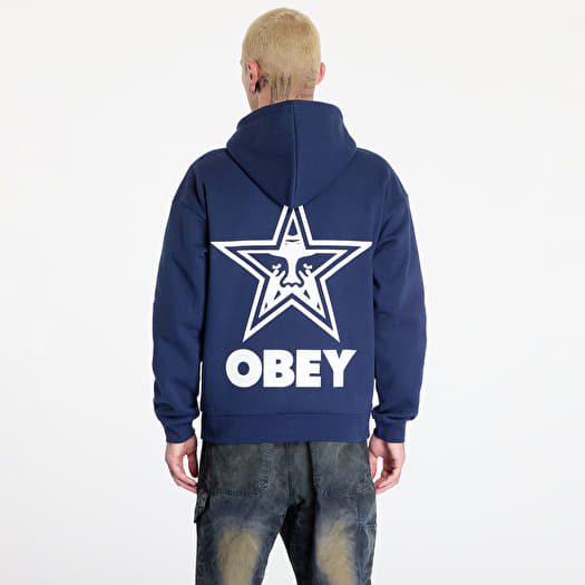 Heren sweatshirts OBEY Bold Star Extra Heavy Hoodie Academy Navy Queens