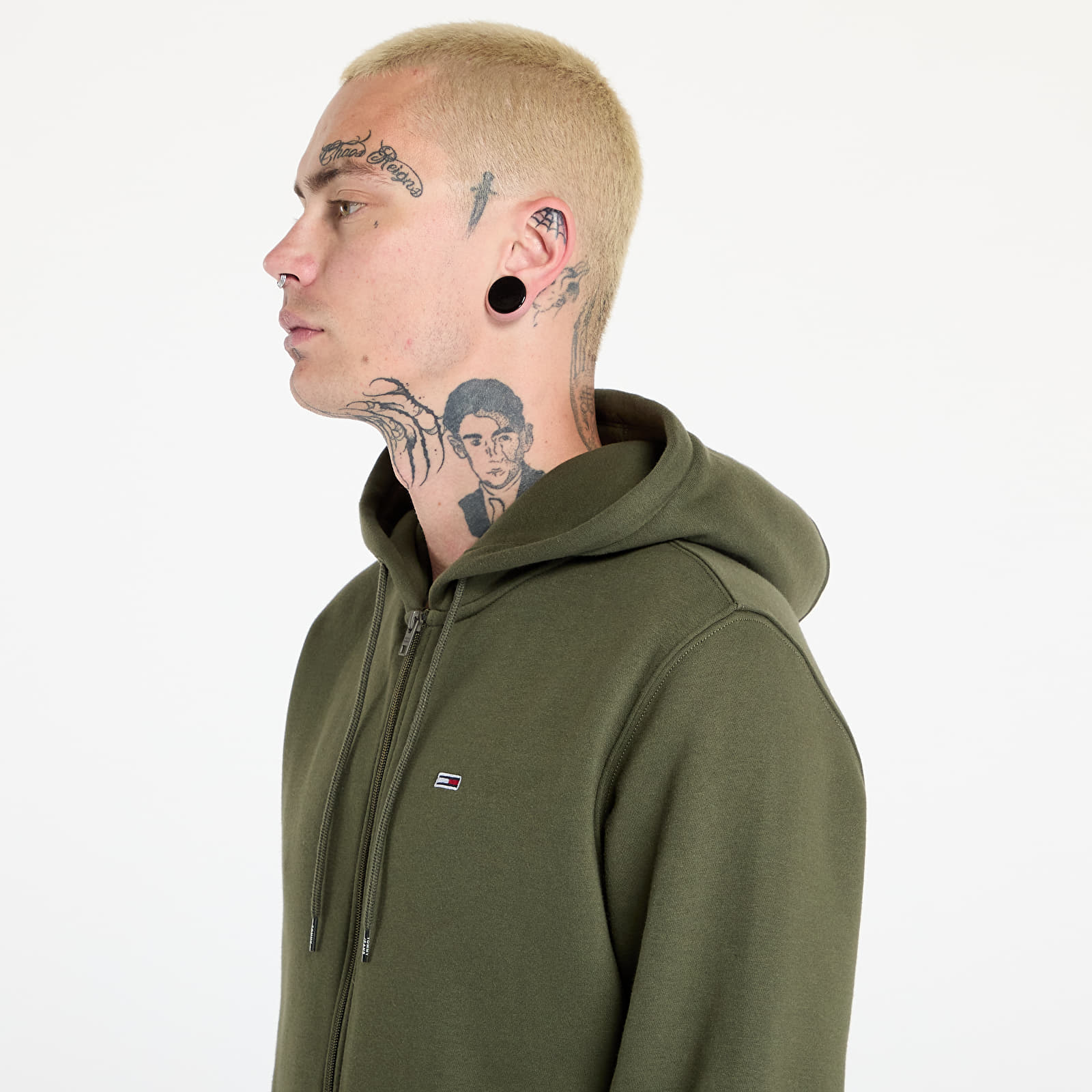 Bluzy męskie Tommy Jeans Regular Flag Zip Through Hoodie Fatique Green