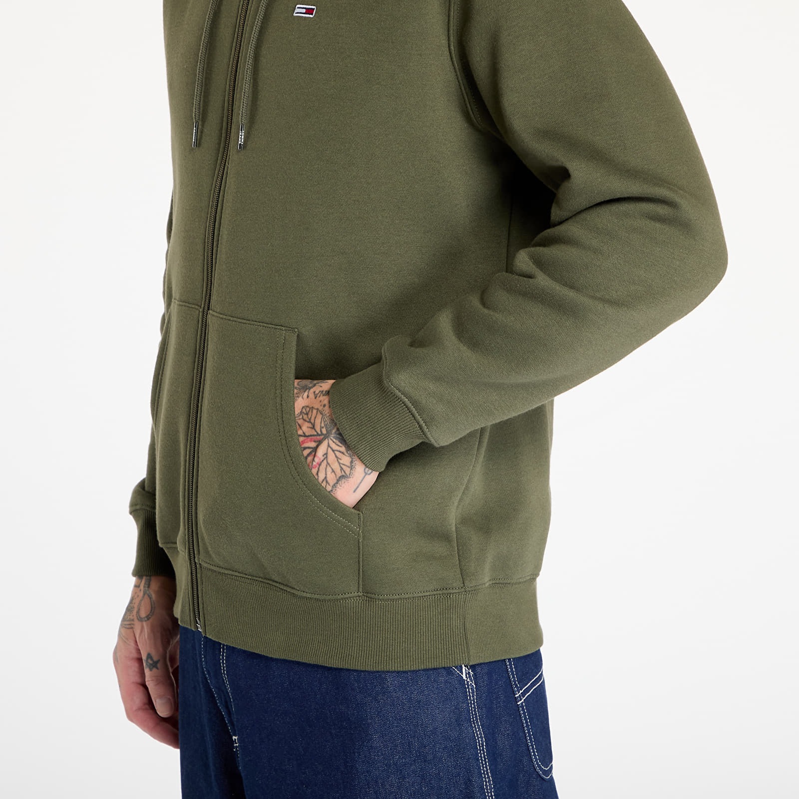 Bluzy męskie Tommy Jeans Regular Flag Zip Through Hoodie Fatique Green