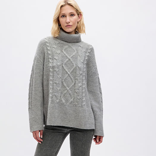 GAP Tneck Cable Light Grey Heather