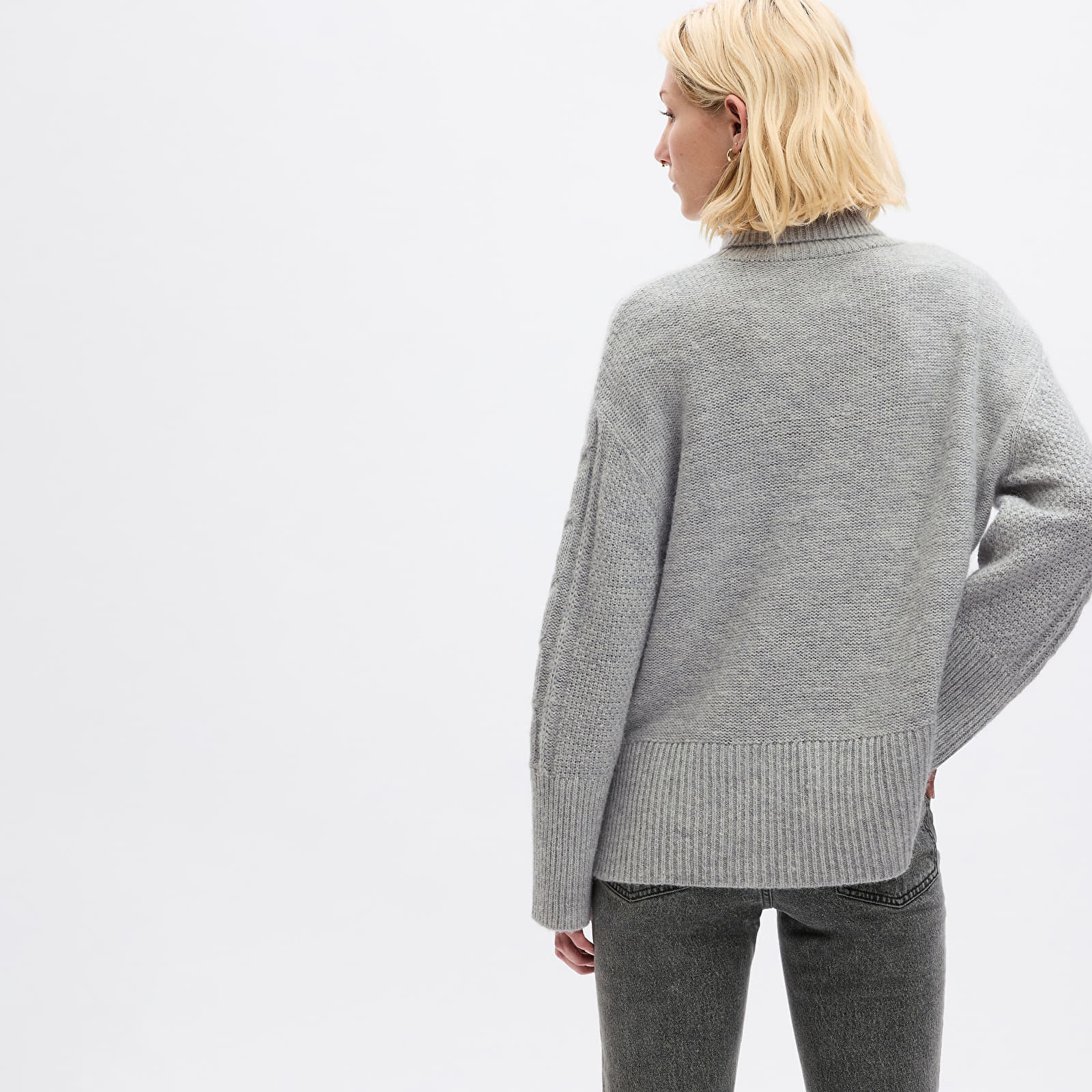 Damen Pullover GAP Tneck Cable Light Grey Heather