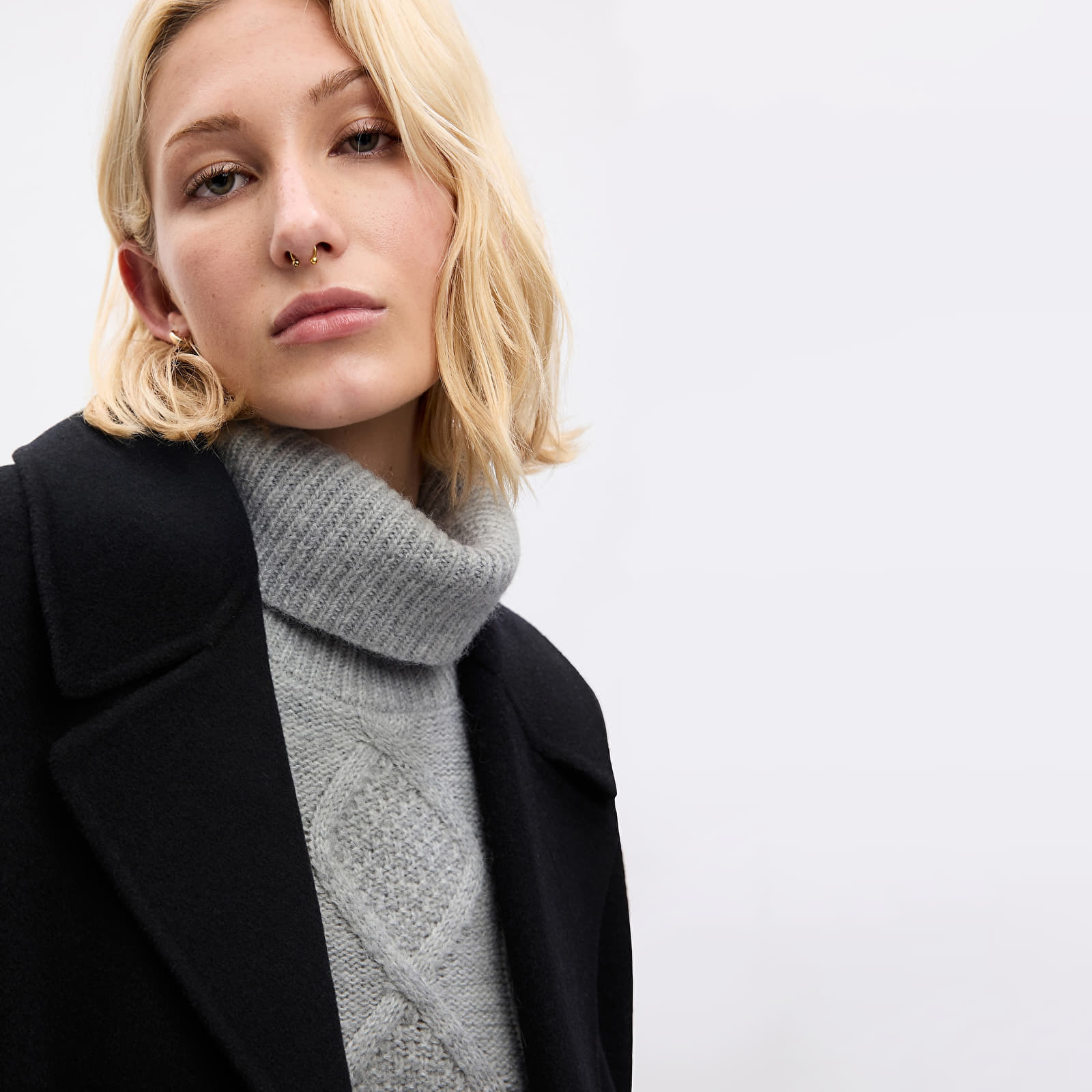 Damen Pullover GAP Tneck Cable Light Grey Heather