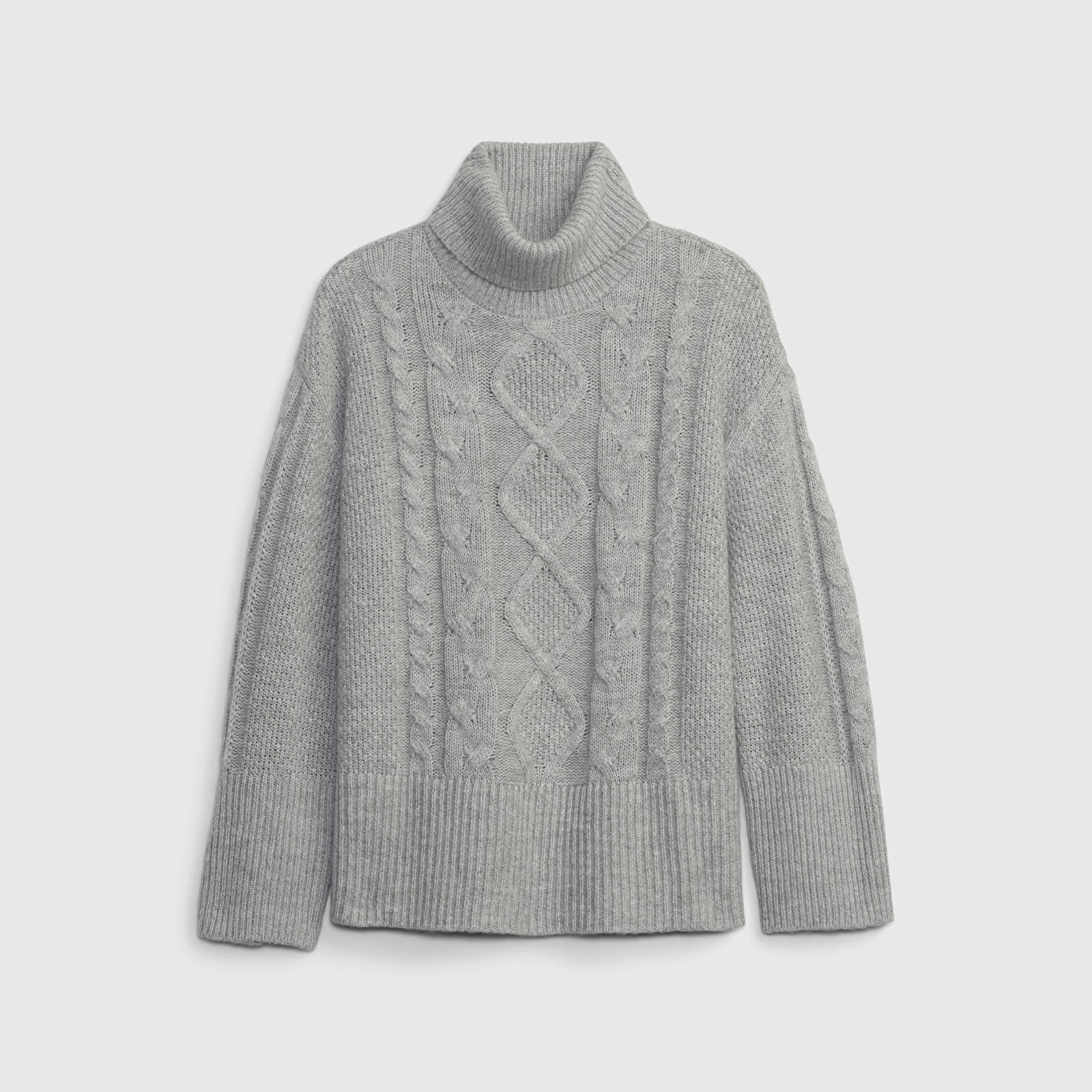Damen Pullover GAP Tneck Cable Light Grey Heather