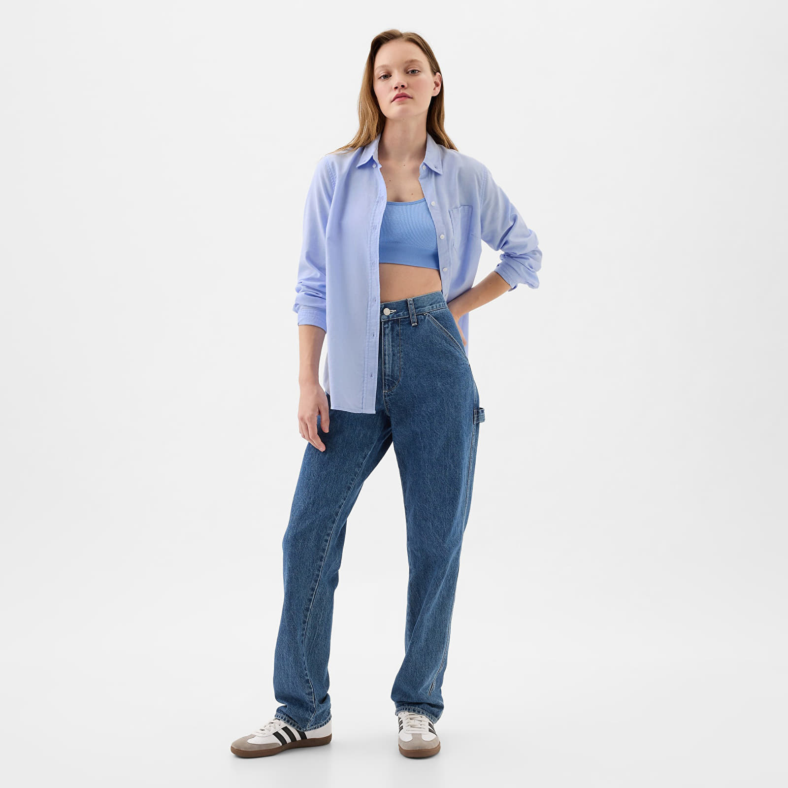 Naisten paidat GAP Logo Fitted Oxford Shirt Light Blue