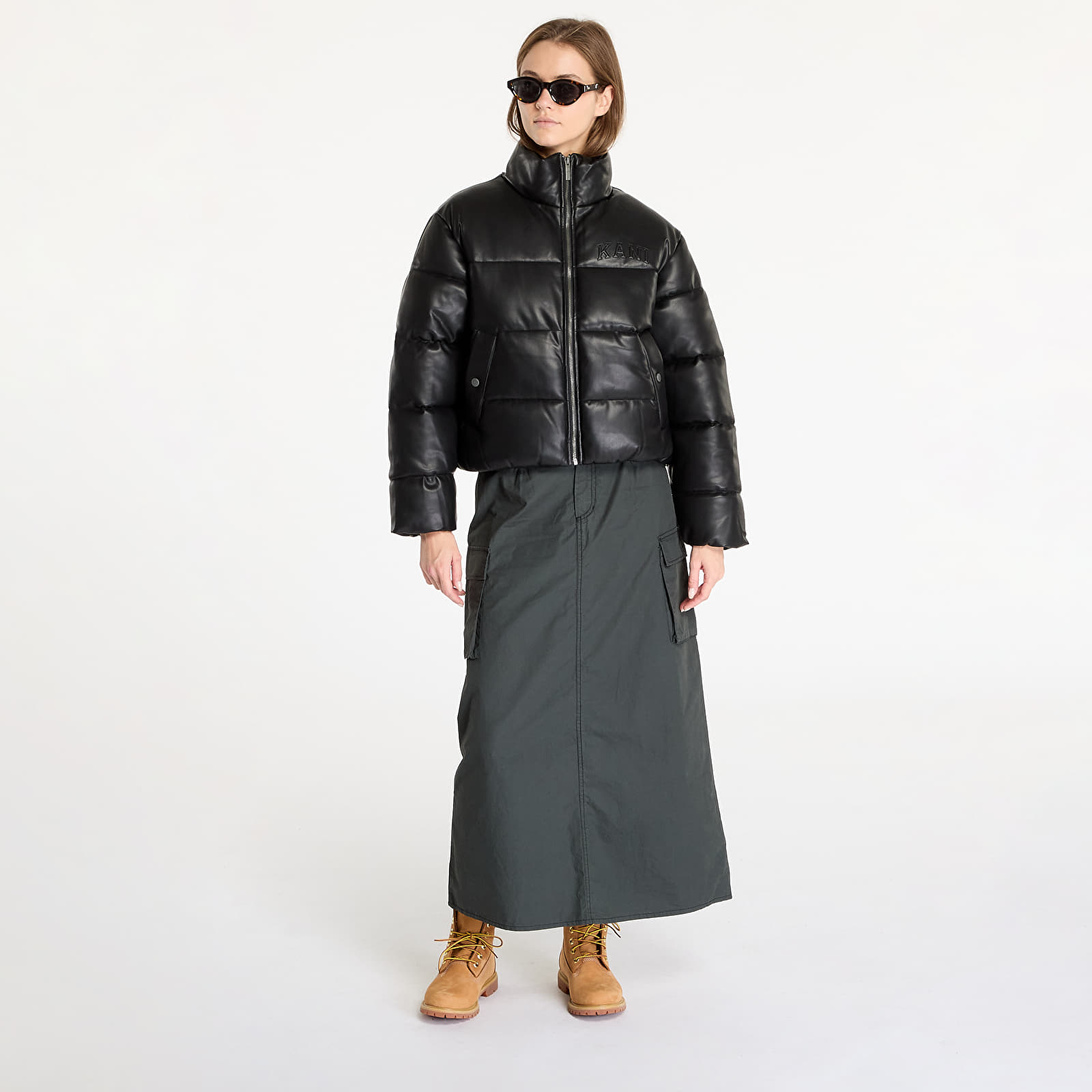 Jacken Karl Kani Serif Crop PU Puffer Jacket Black