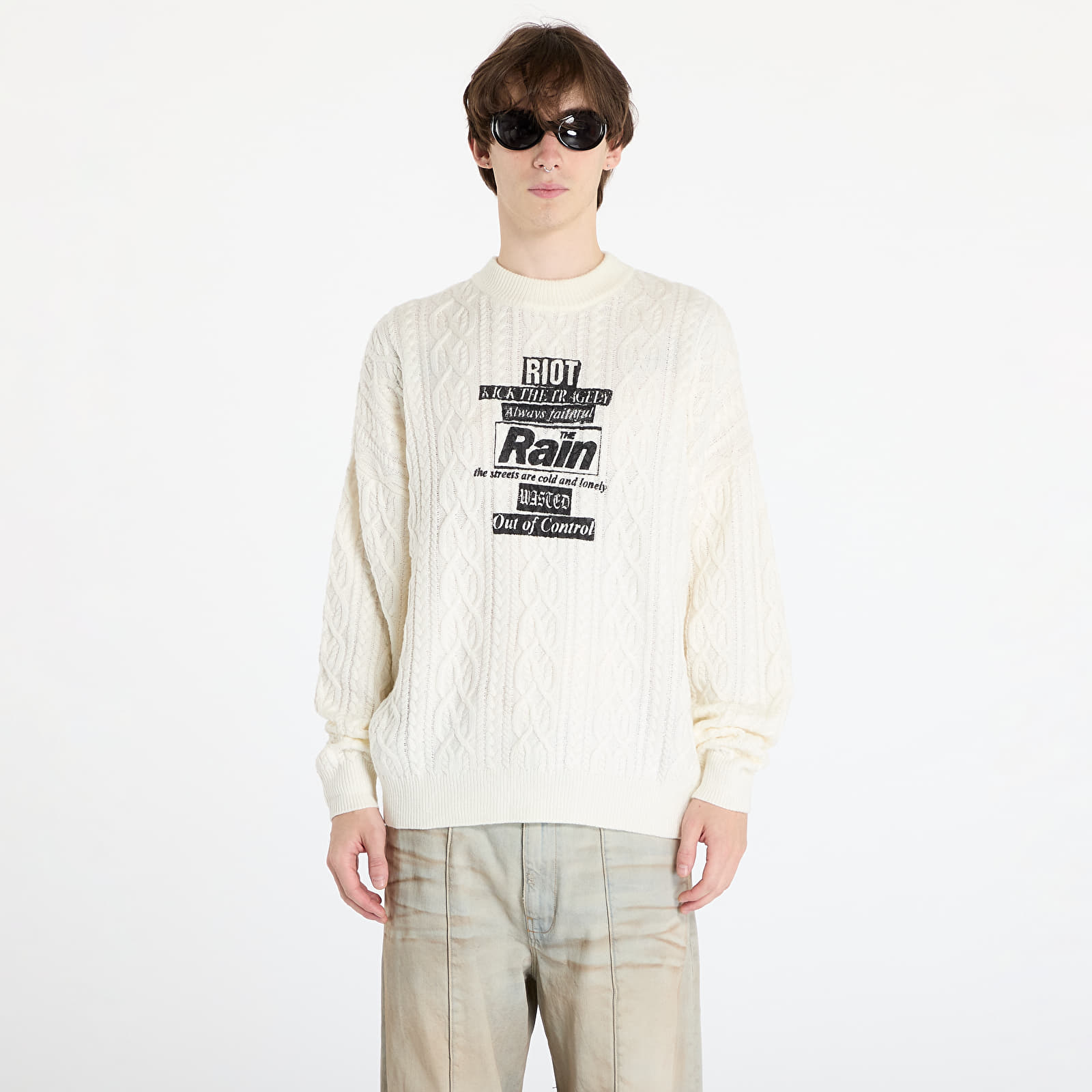 Moški puloverji Wasted Paris Rain Cable Knit Sweater Off-White