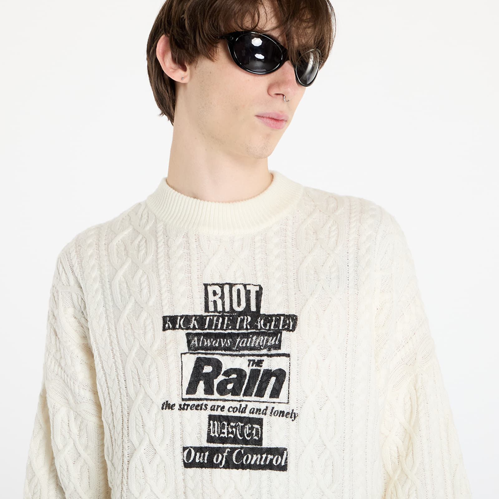 Moški puloverji Wasted Paris Rain Cable Knit Sweater Off-White