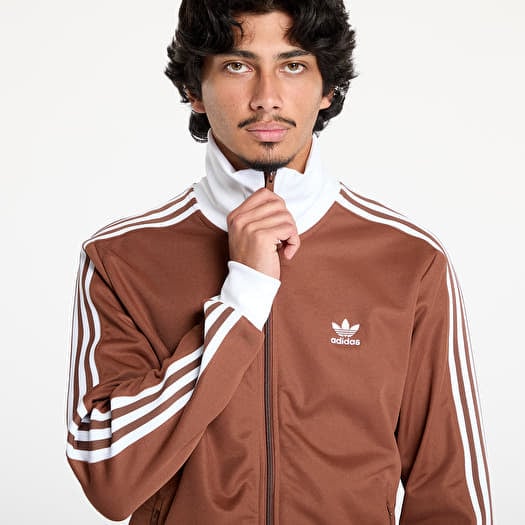 Brown adidas tracksuit top shop