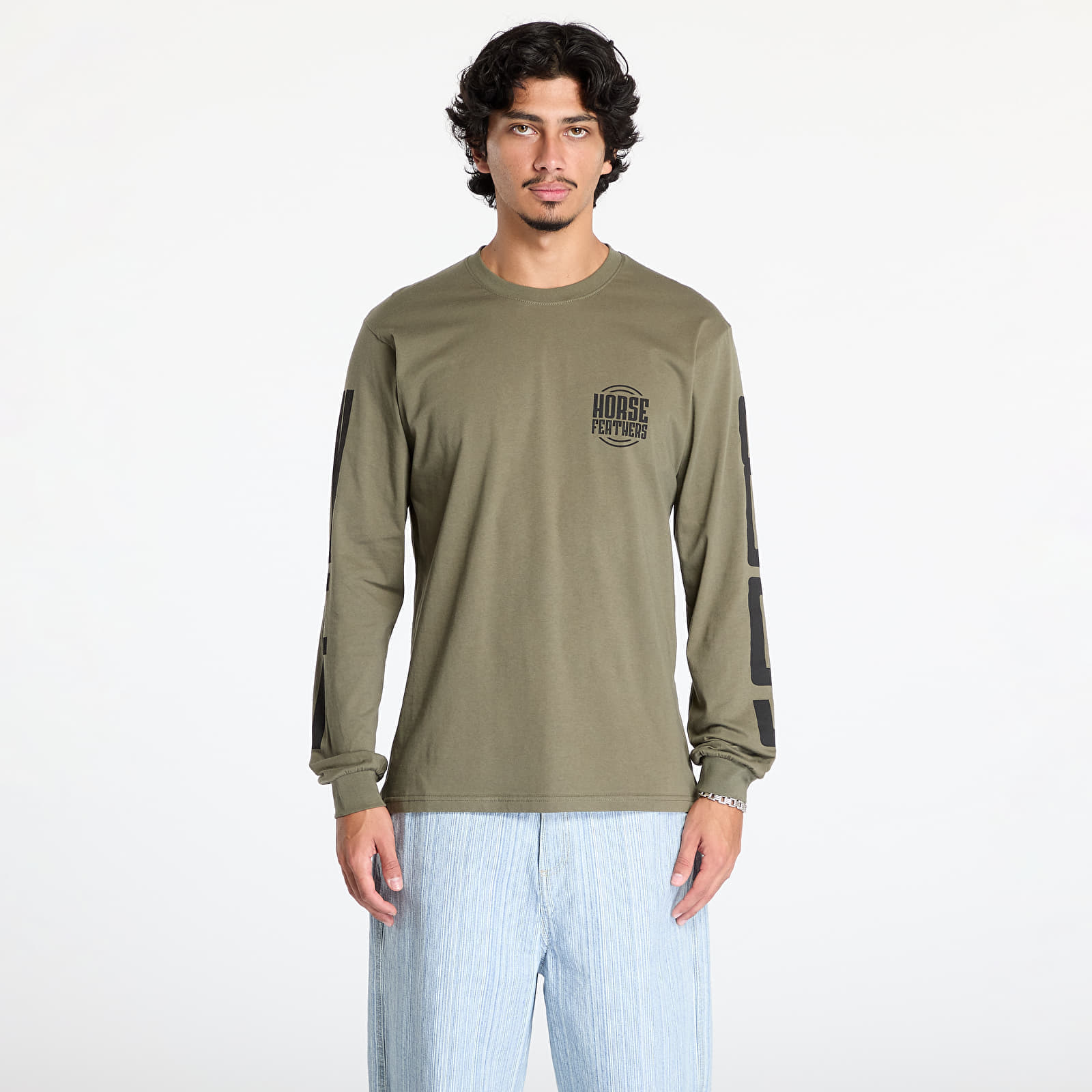 Póló Horsefeathers Tall Typo Long Sleeve T-Shirt Burnt Olive S akciós termékkép 1