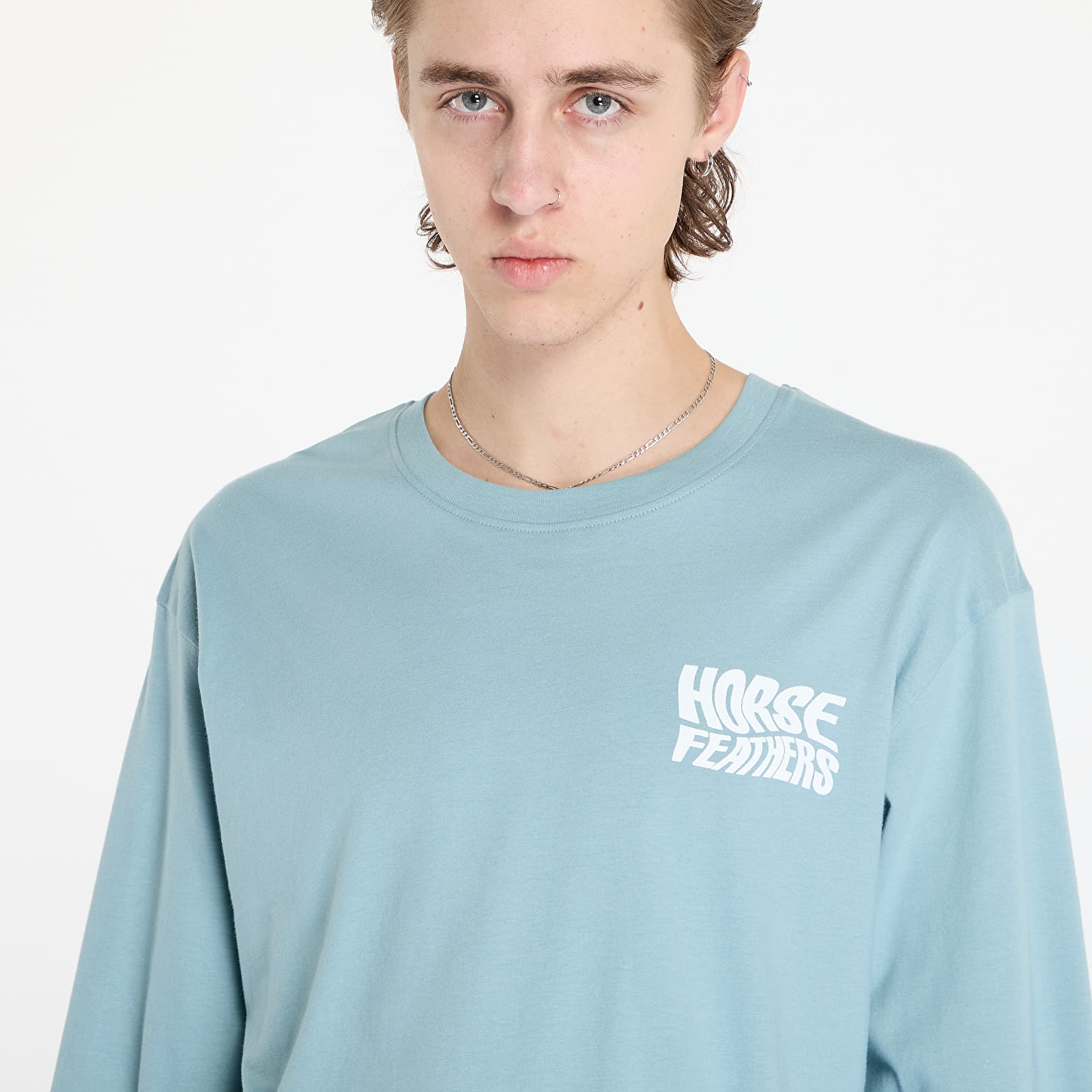 T-shirts hommes Horsefeathers Distort Long Sleeve T-Shirt Blue Haze