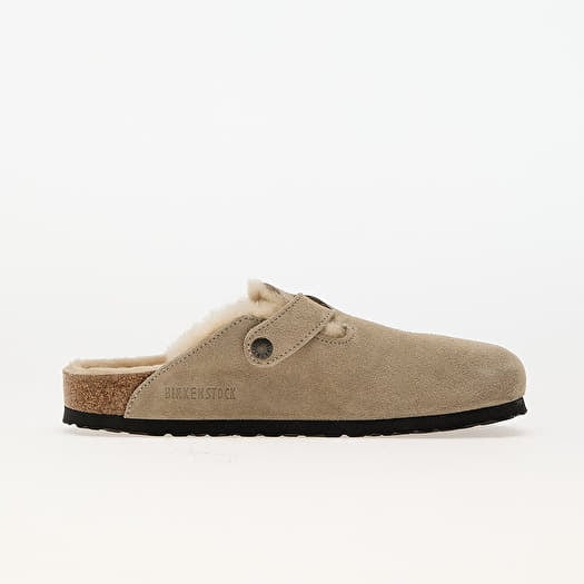 Birkenstock Boston Shearling Suede Leather/Fur Taupe | Queens