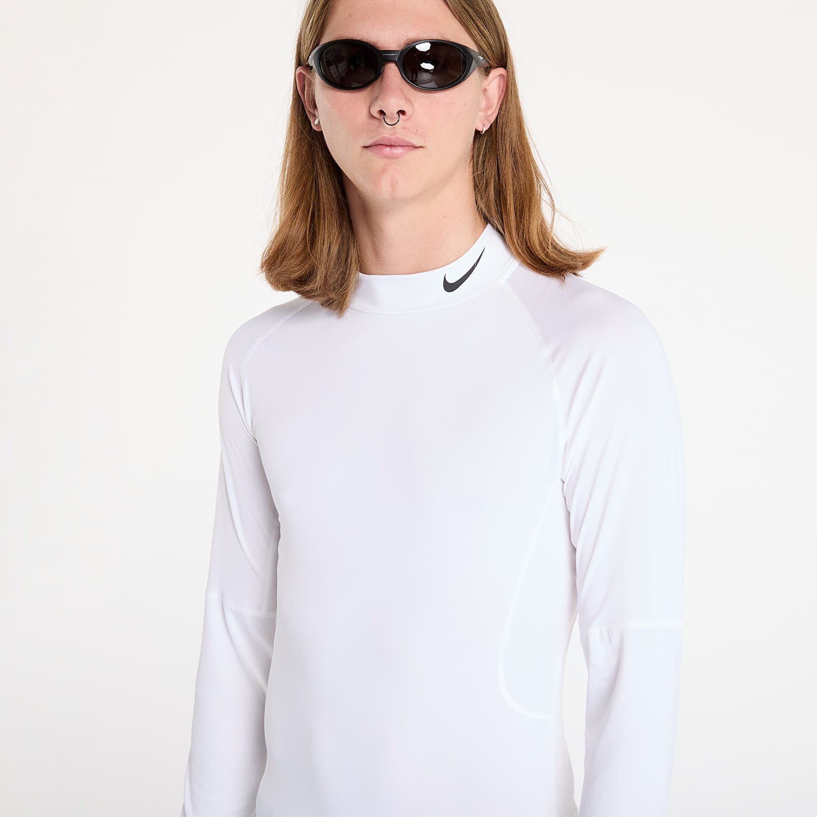 T shirts hommes Nike Pro Men s Dri FIT Fitness Mock Neck Long Sleeve Top White Black Queens