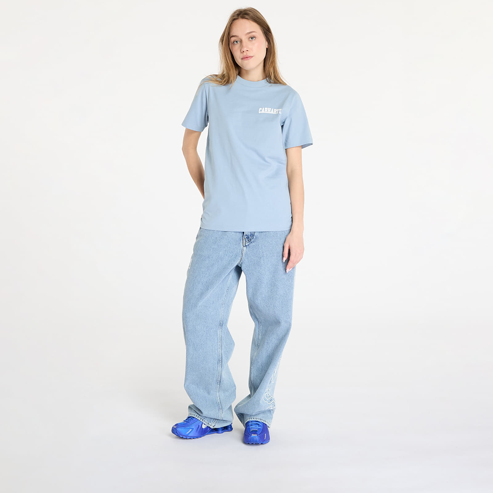 Men's T-shirts Carhartt WIP University Script Short Sleeve T-Shirt UNISEX Dusty Ice/ White