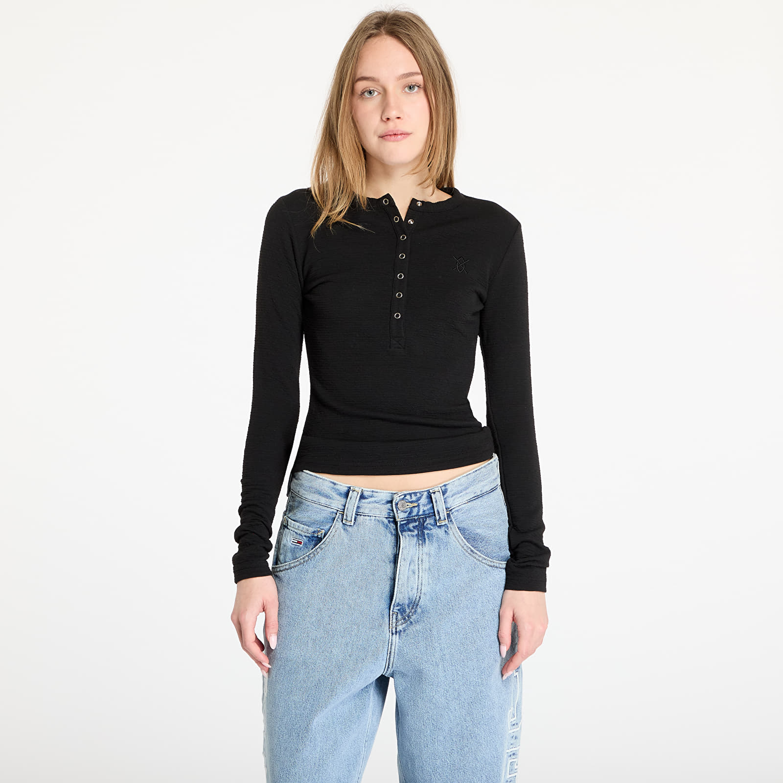 Ženske majice Daily Paper Denise Button Long Sleeve T-Shirt Black