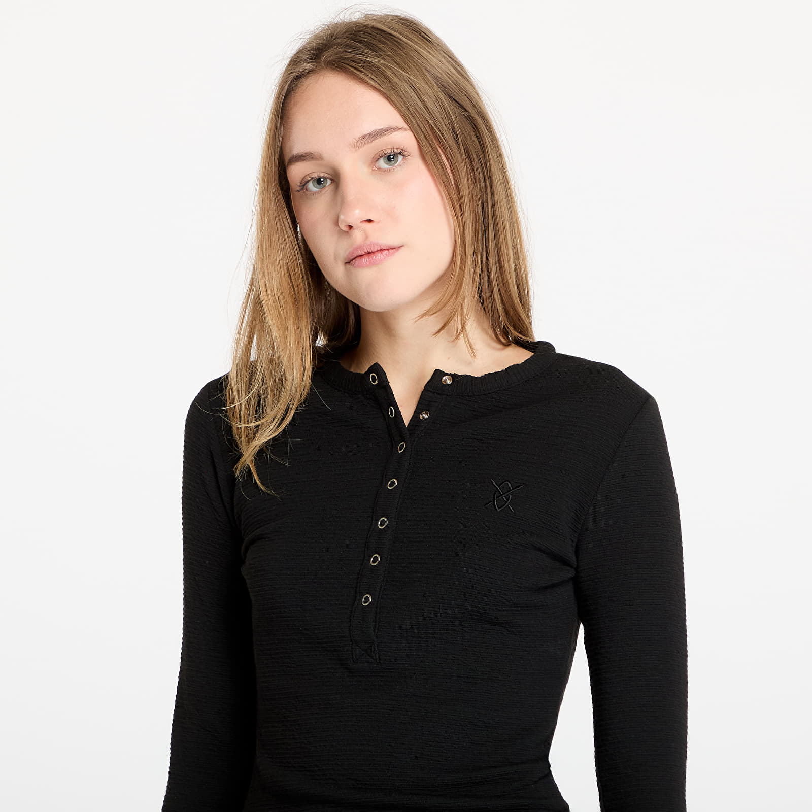 Ženske majice Daily Paper Denise Button Long Sleeve T-Shirt Black
