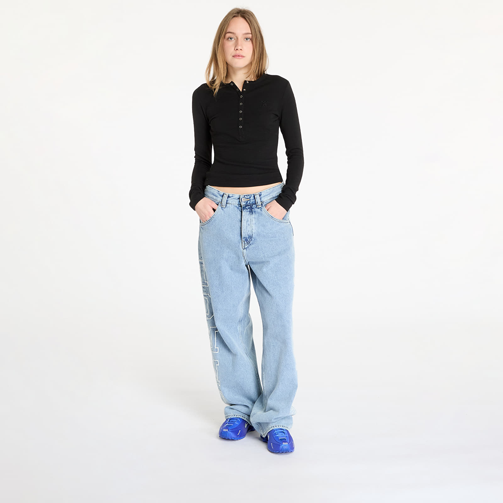 Ženske majice Daily Paper Denise Button Long Sleeve T-Shirt Black