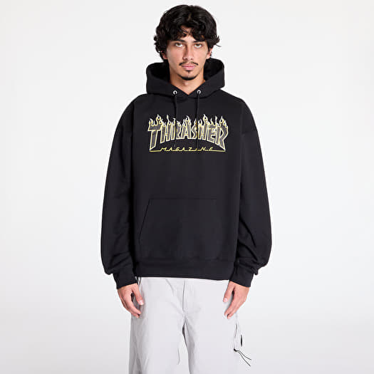 Men s sweatshirts Thrasher Flame Hoodie Black Yellow Queens