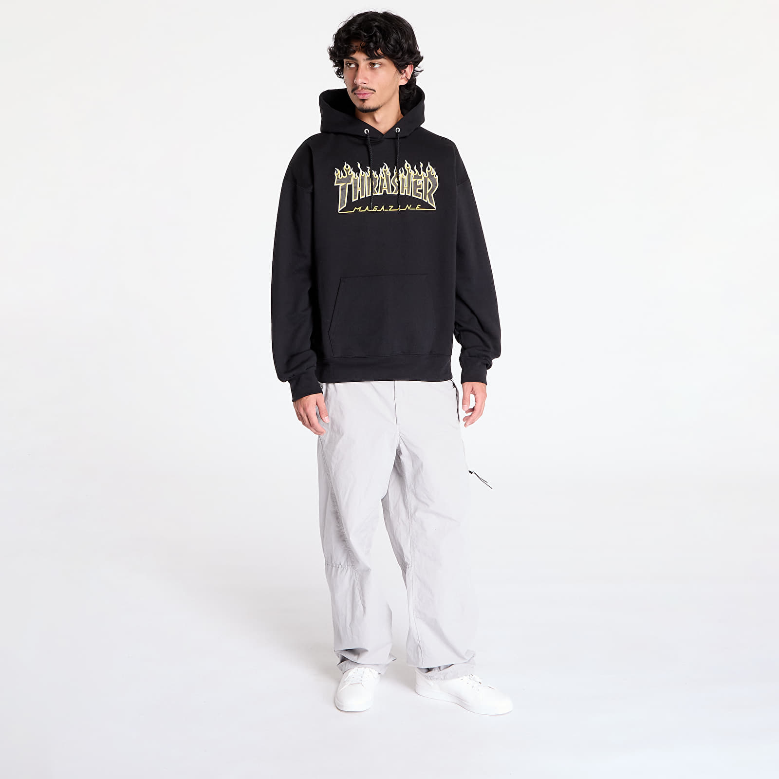 Pánské mikiny Thrasher Flame Hoodie Black/ Yellow