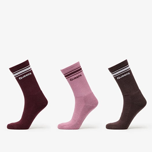 Queens Essential Basic Crew Socks 3-Pack Mauve/ Dust Pink/ Pink