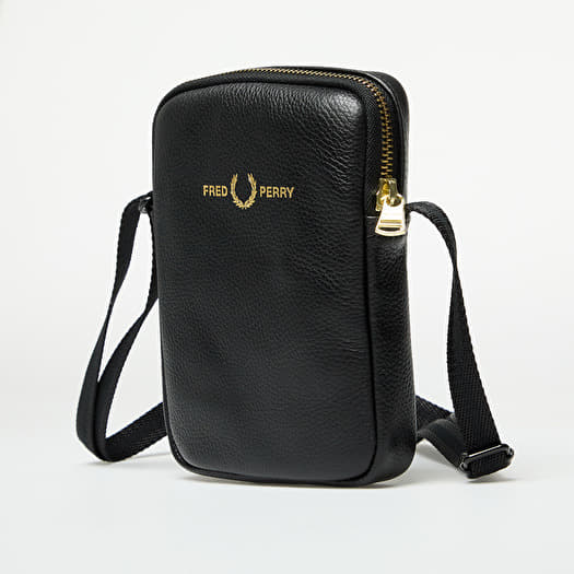 Kidney Packs FRED PERRY Tumbled Leather Side Bag Black | Queens
