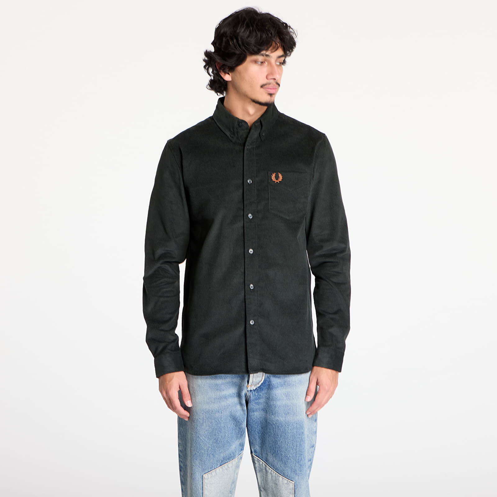 Overhemden FRED PERRY Corduroy Shirt Night Green