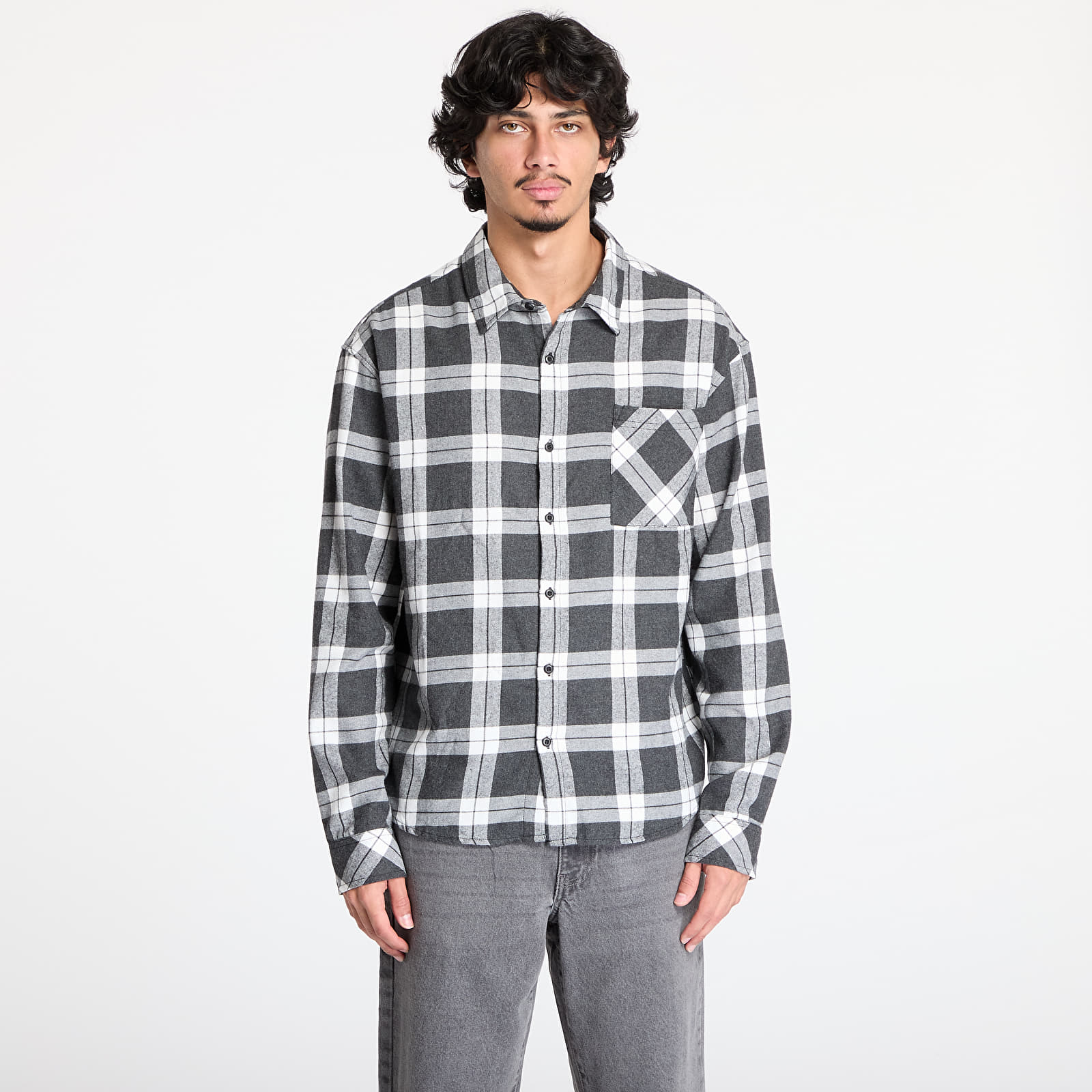 Skjorter til mænd Urban Classics Boxy Dark Checked Shirt Grey/ White